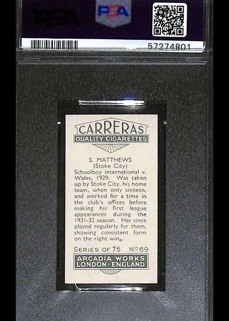 1934 Carreras Footballers #69 Stanley Matthews PSA 6 - Image 2