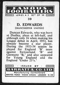 Barratt Famous Footballers #39 Duncan Edwards A2 Rookie back