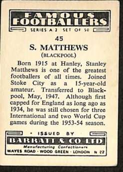 Barratt Famous Footballers #45 Stanley Matthews Blackpool back