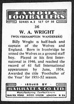 Barratt and Co Footballers Series A2 #36 Billy Wright back