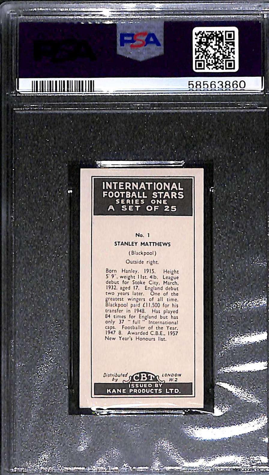 Kane International Football Stars #1 Stanley Matthews back