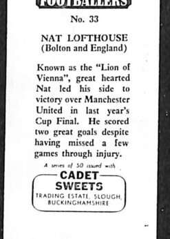 Cadet Sweets Footballers #33 Nat Lofthouse back