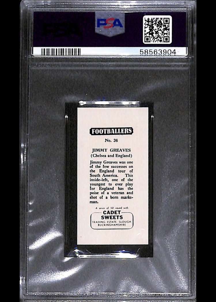 1959 Cadet Sweets Footballers #36 Jimmy Greaves PSA 9 - Image 2