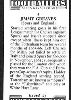 Barratt and Co Famous Footballers Series A15 #5 Jimmy Greaves back