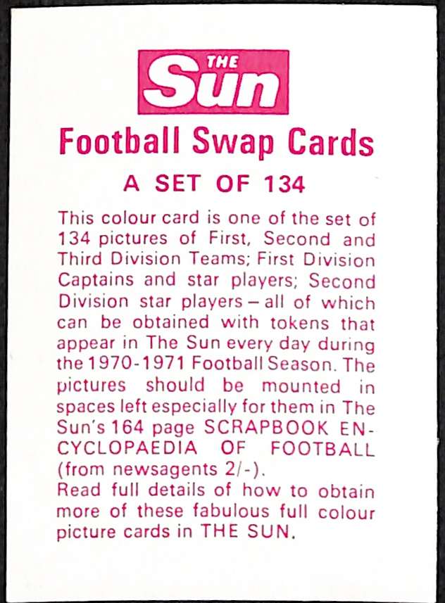 1970-71 The Sun Football Swap Cards Card 117 John Toshack Rookie - Image 2