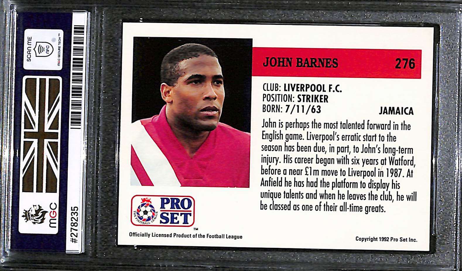 Pro Set #276 John Barnes MGC 10 back