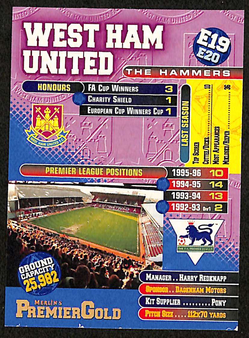 Merlin Premier Gold E19 West Ham Badge back