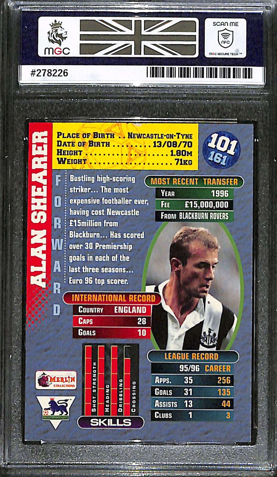 Merlin Premier Gold #101 Alan Shearer MGC 7 back