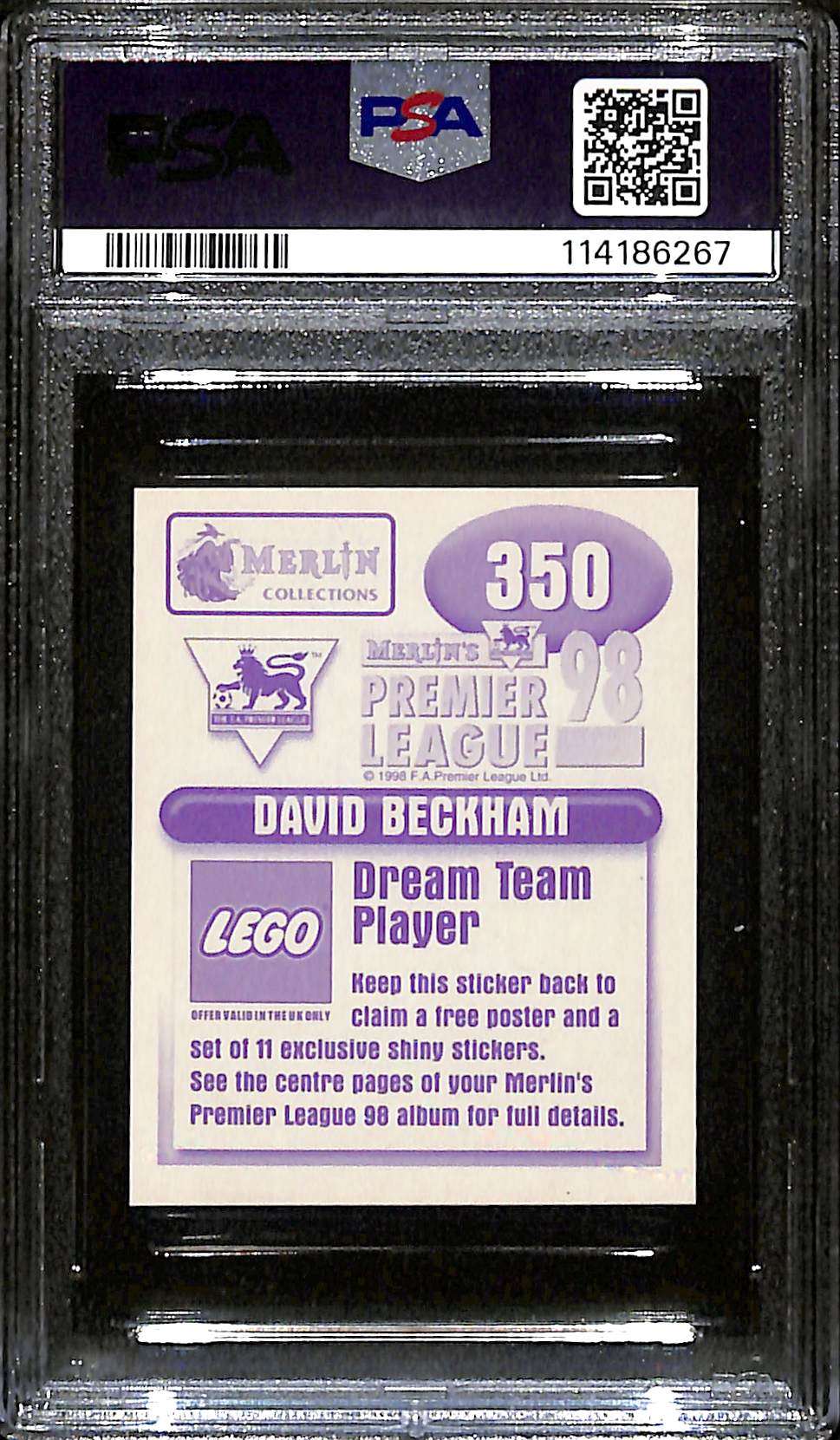 1997-98 Merlins Premier League #350 David Beckham PSA 9 - Highest Grade Recorded - Image 2