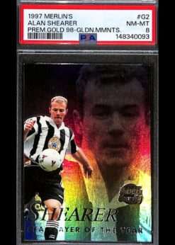 Merlin Premier GoldGolden Moments #G2 Alan Shearer PSA 8 case hit