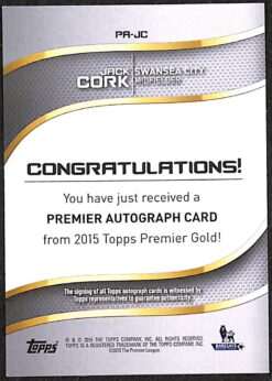 2015-16 Topps Premier Gold Purple Auto Card PA-JC Jack Cork back
