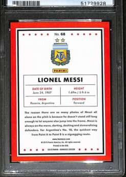 Panini Donruss Blue Jersey #68 Lionel Messi PSA 9 back