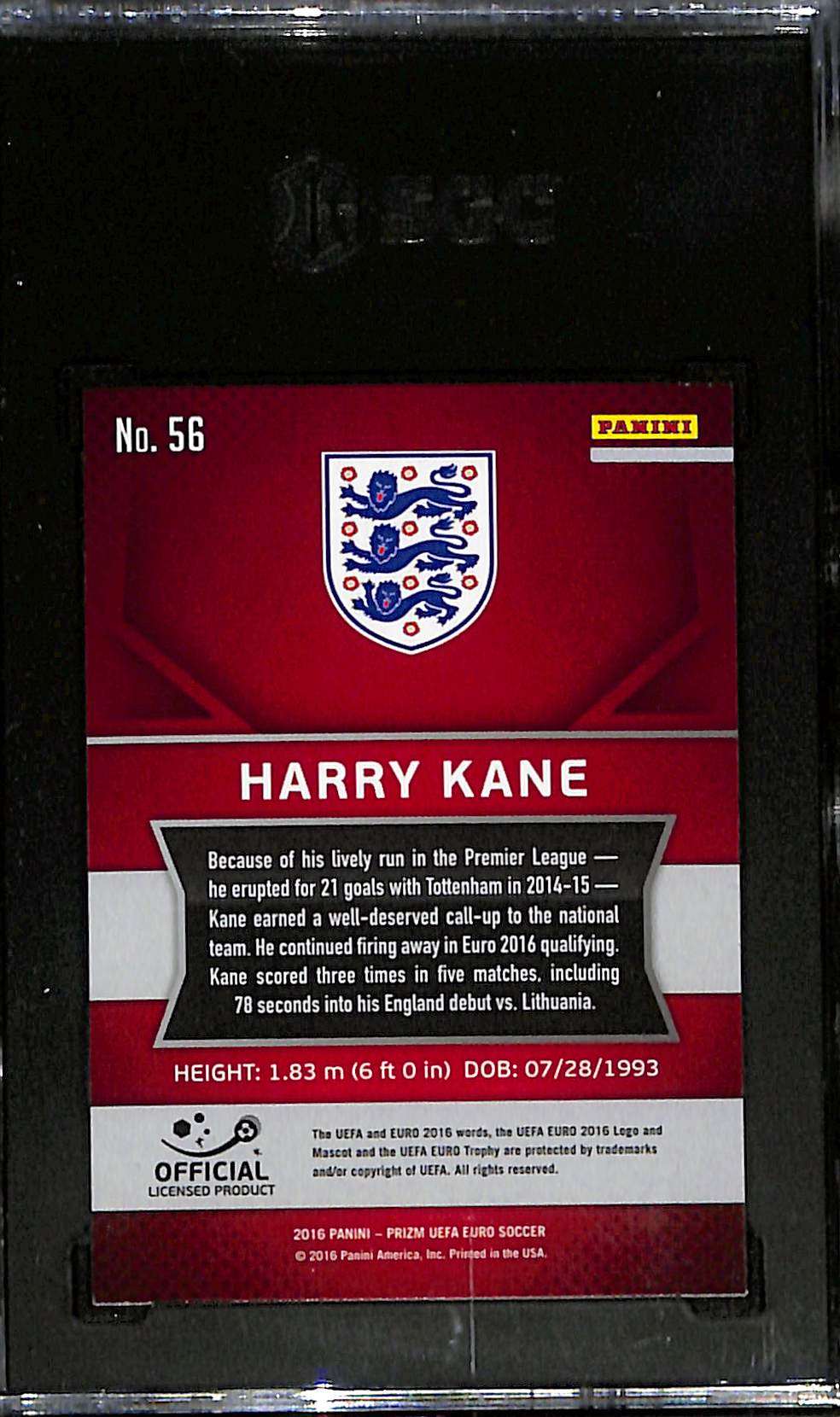 2016 Panini Prizm UEFA Harry Kane back