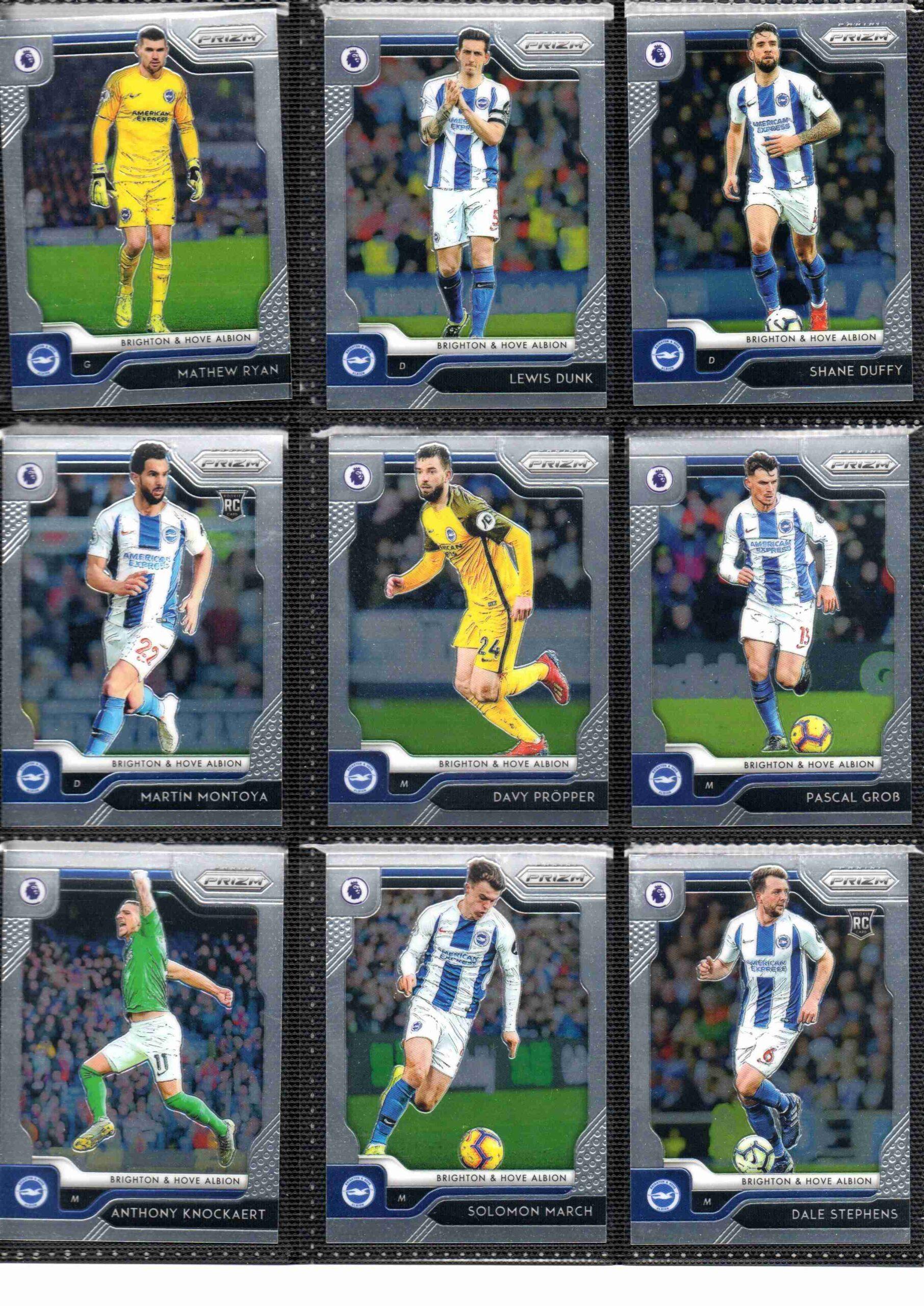 2019‑20 Panini Prizm Premier League Brighton & Hove Albion team set card fronts page 1 with player images