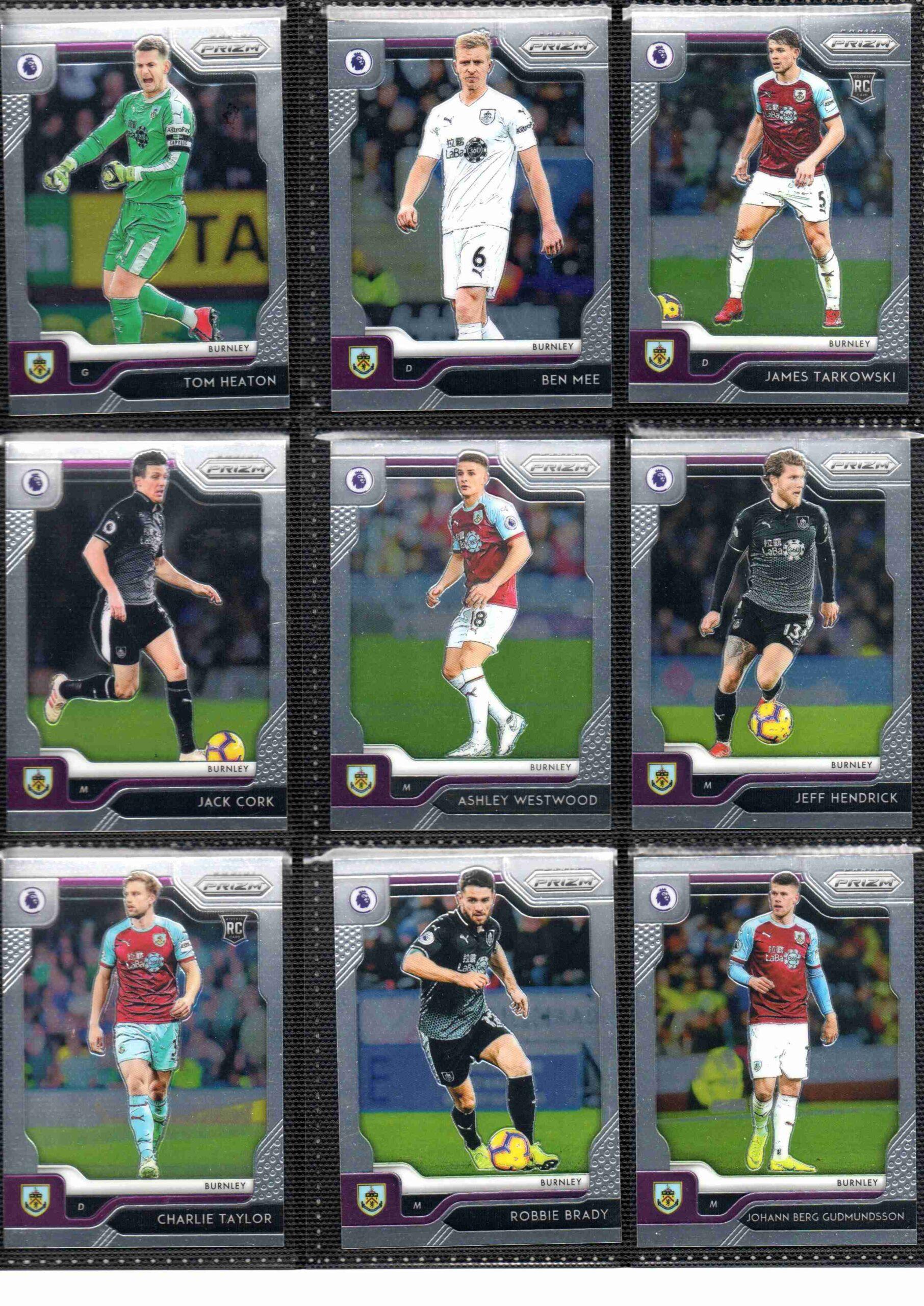 2019‑20 Panini Prizm Premier League Burnley team set card fronts page 1 with player images