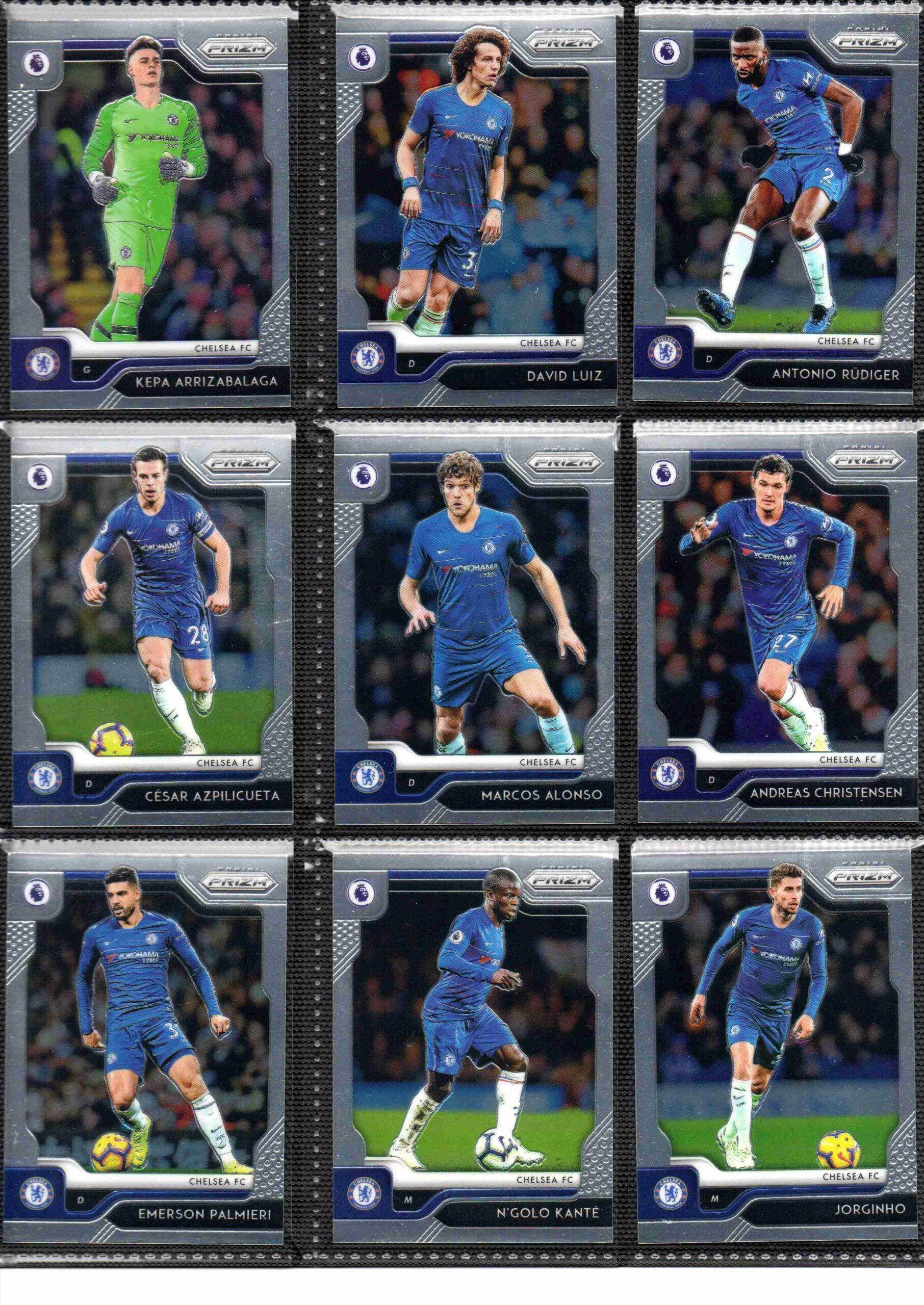 2019‑20 Panini Prizm Premier League Chelsea team set card fronts page 1 with player images