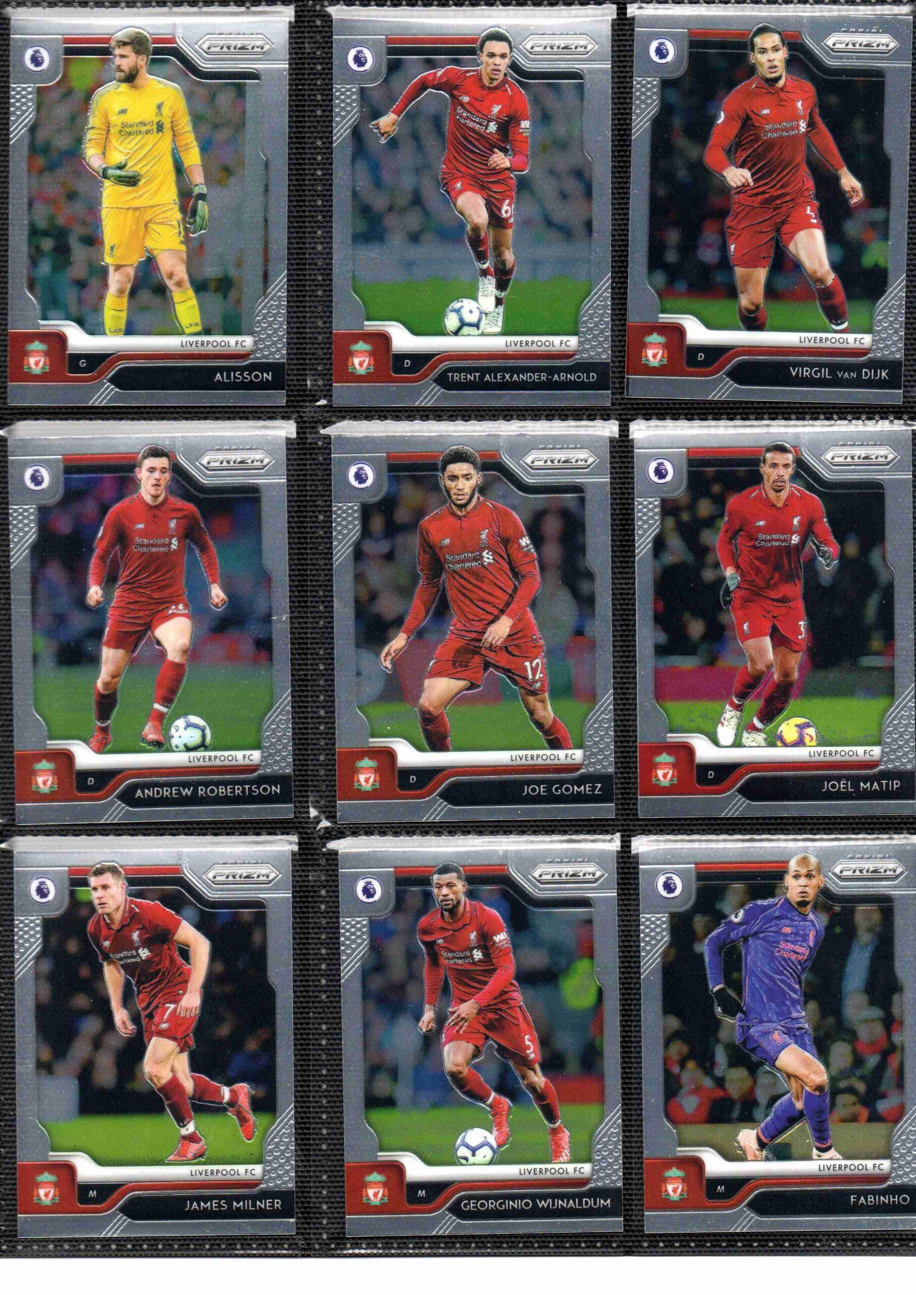 2019‑20 Panini Prizm Premier League Liverpool team set card fronts page 1 with player images