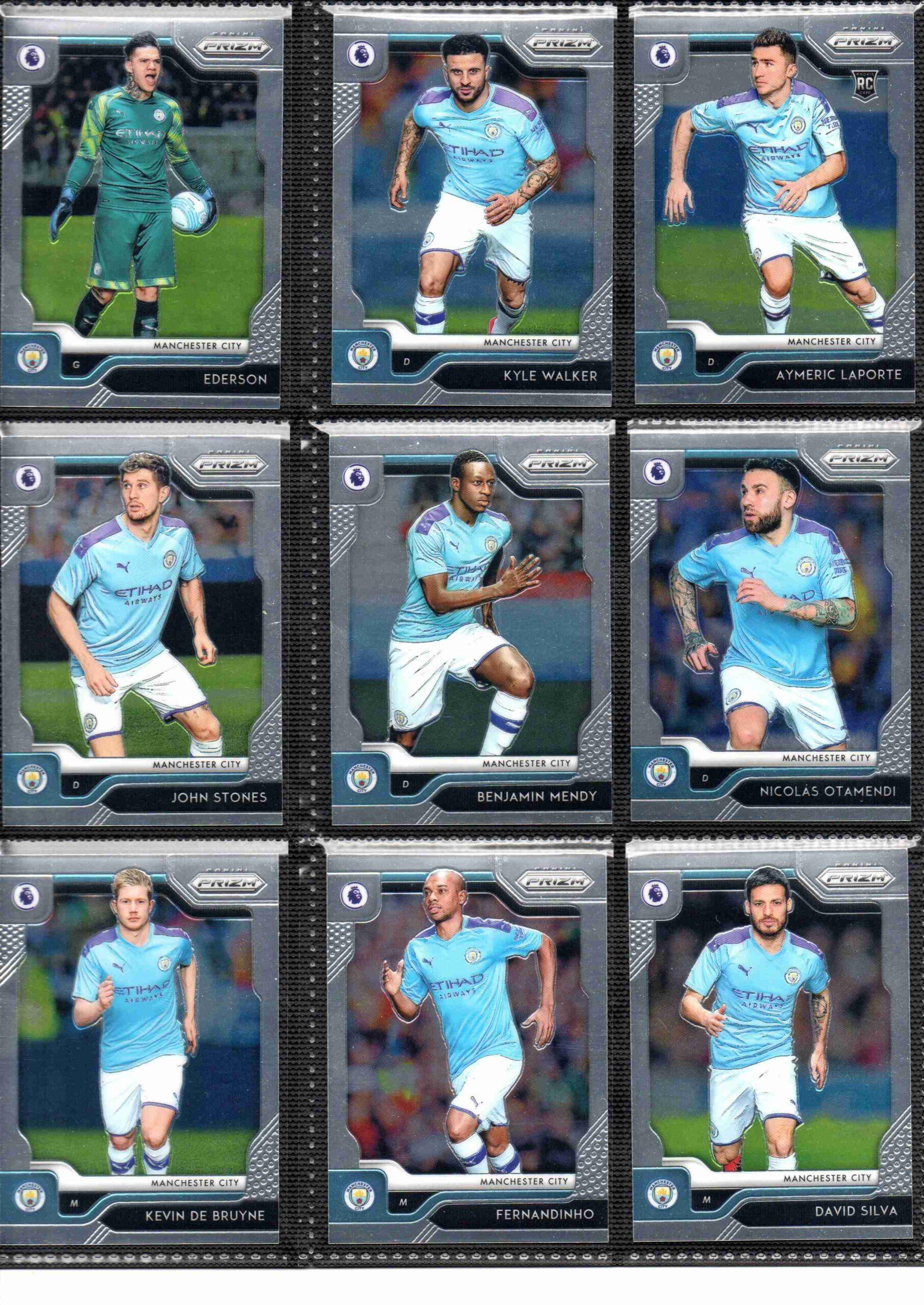 2019‑20 Panini Prizm Premier League Manchester City team set card fronts page 1 with player images