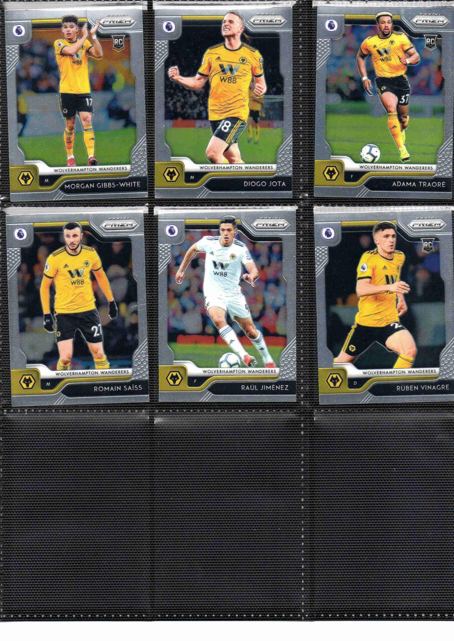 2019‑20 Panini Prizm Premier League Wolverhampton Wanderers team set card fronts page 2 with player images