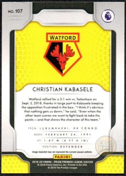 Christian Kabasele #107 - Watford Panini Prizm Base Card 2019-20 - Image 2