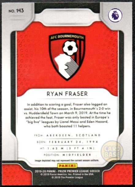 Ryan Fraser #143 - AFC Bournemouth Panini Prizm Base Card 2019-20 - Image 2