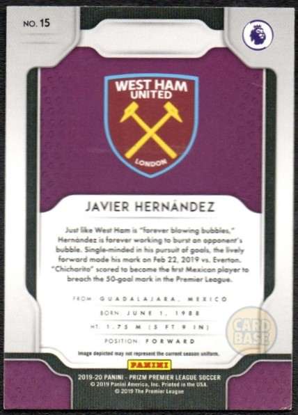 Javier Hernandez #15 - West Ham United Panini Prizm Base Card 2019-20 - Image 2