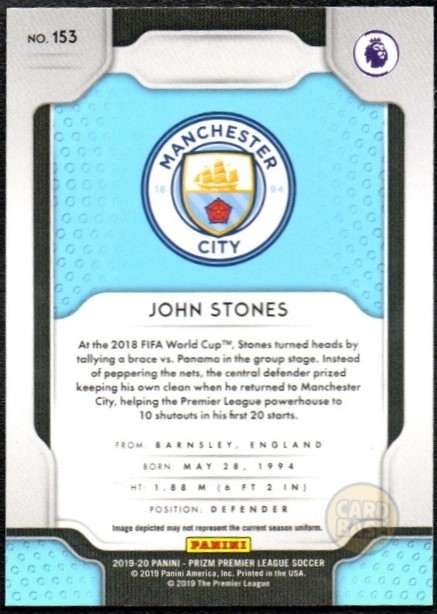 John Stones #153 - Manchester City Panini Prizm Base Card 2019-20 - Image 2