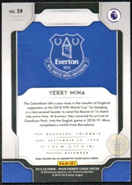 2019-20 Panini Prizm Base Card Yerry Mina #39 - Image 2