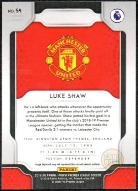 Luke Shaw #54 - Manchester United Panini Prizm Base Card 2019-20 - Image 2