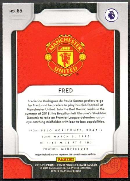 Fred #63 - Manchester United Panini Prizm Base Card 2019-20 - Image 2