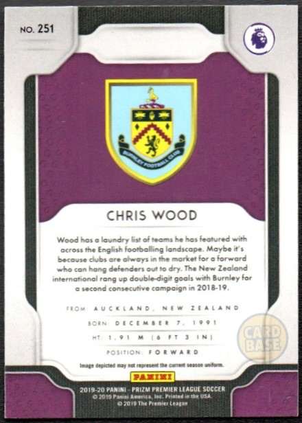 Chris Wood #251 - Burnley Panini Prizm Base Card 2019-20 - Image 2