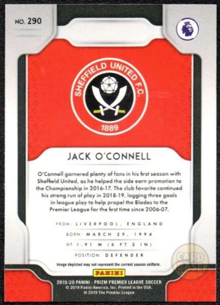 Jack O'Connell #290 - Sheffield United Panini Prizm Base Card 2019-20 - Image 2