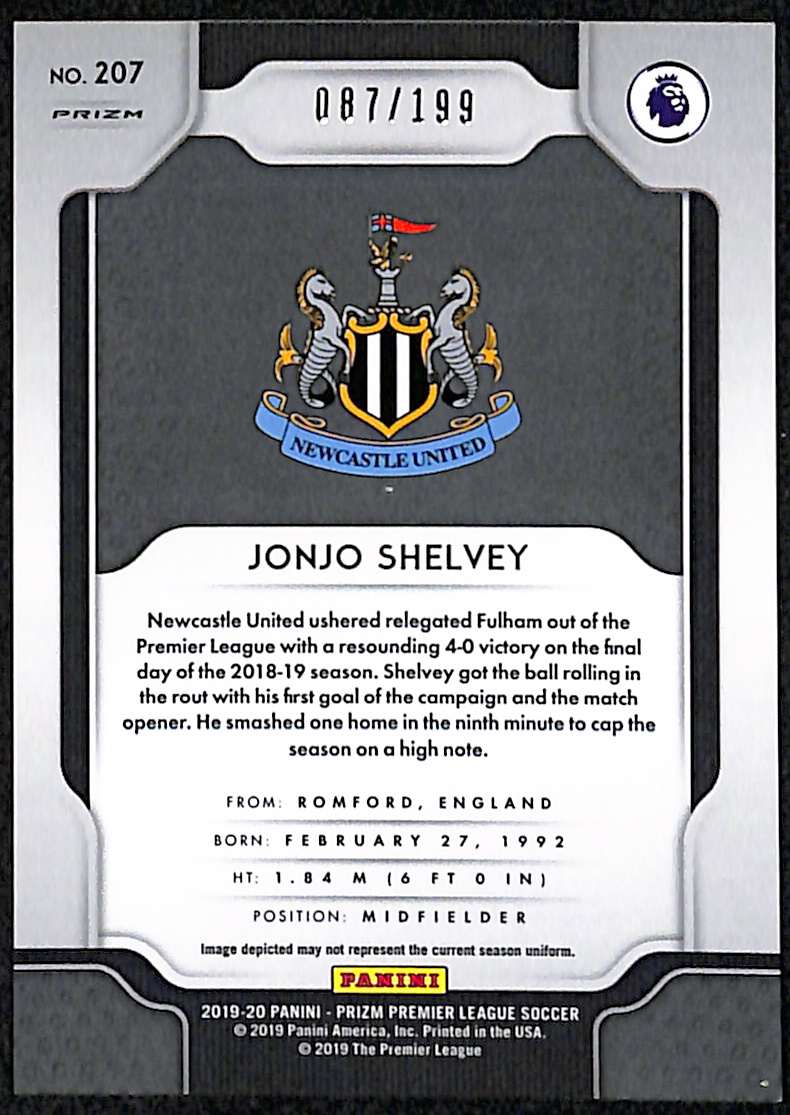 2019-20 Panini Prizm Premier League Blue Prizm Card 207 Jonjo Shelvey 87/199 - Image 2