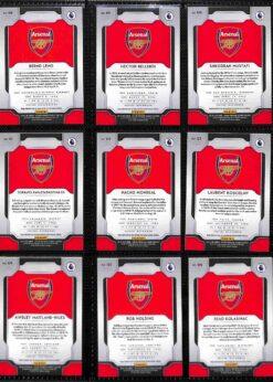 2019‑20 Panini Prizm Premier League Arsenal team set card backs page 1 with badge and stats