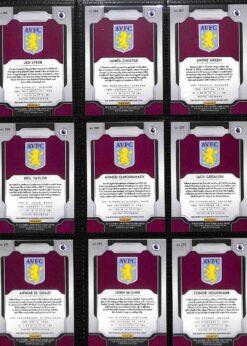 2019‑20 Panini Prizm Premier League Aston Villa team set card backs page 1 with badge and stats