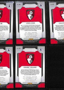 2019‑20 Panini Prizm Premier League AFC Bournemouth team set card backs page 2 with badge and stats