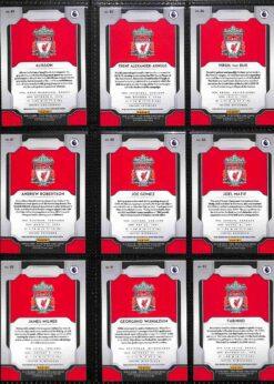 2019-20 Panini Prizm Premier League Liverpool team set card backs page 1 with badge and stats