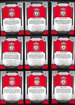 2019-20 Panini Prizm Premier League Liverpool team set card backs page 2 with badge and stats