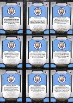 2019-20 Panini Prizm Premier League Manchester City team set card backs page 1 with badge and stats