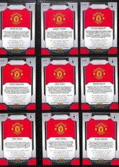2019-20 Panini Prizm Premier League Manchester United team set card backs page 1 with badge and stats