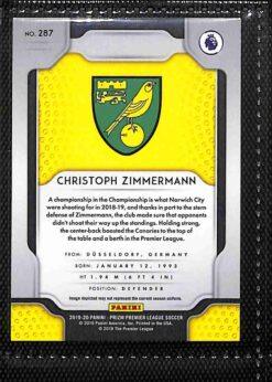 2019-20 Panini Prizm Premier League Norwich City team set card backs page 2 with badge and stats