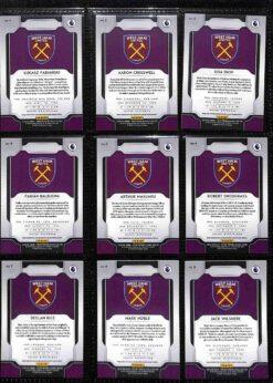 2019-20 Panini Prizm Premier League West Ham United team set card backs page 1 with badge and stats