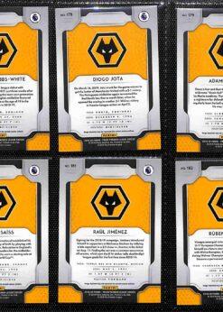 2019-20 Panini Prizm Premier League Wolverhampton Wanderers team set card backs page 2 with badge and stats
