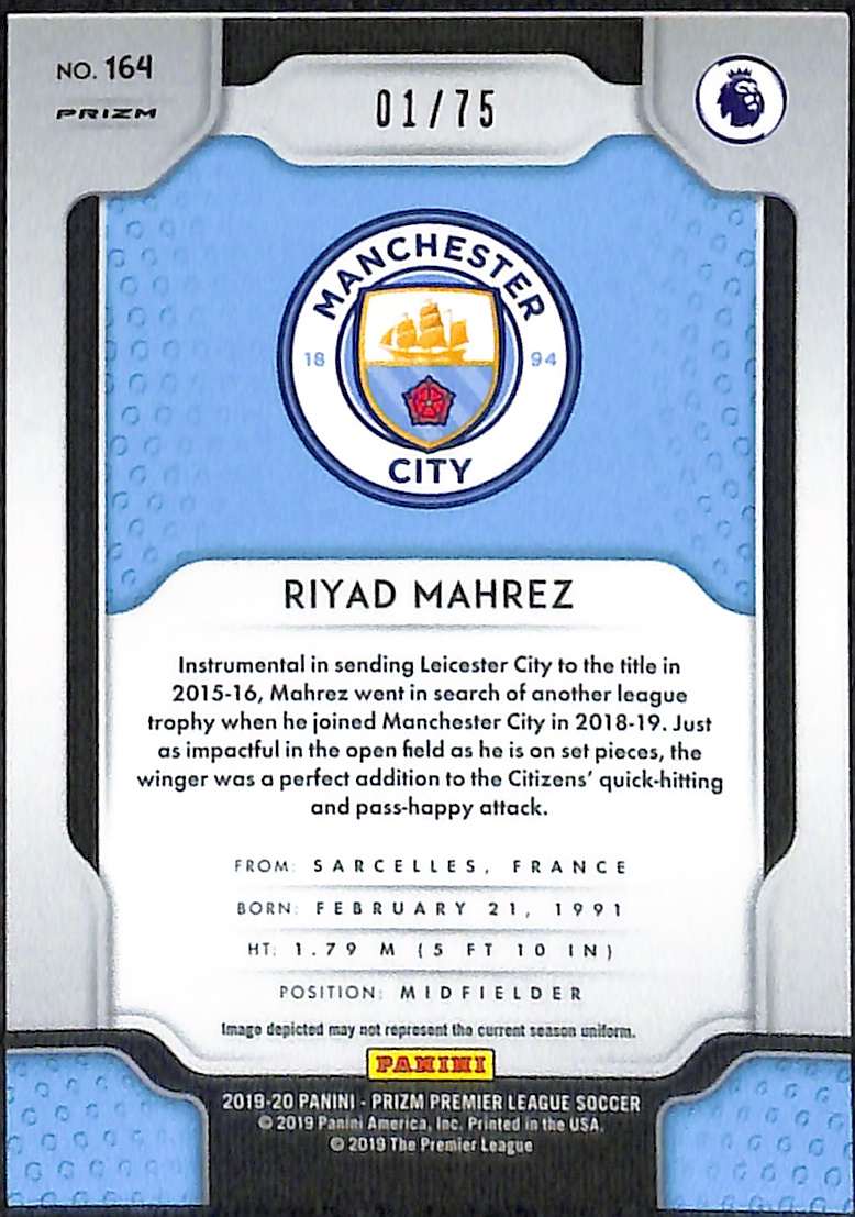 2019-20 Panini Prizm EPL Violet Breakaway Card 164 Riyad Mahrez 1/75 - Image 2