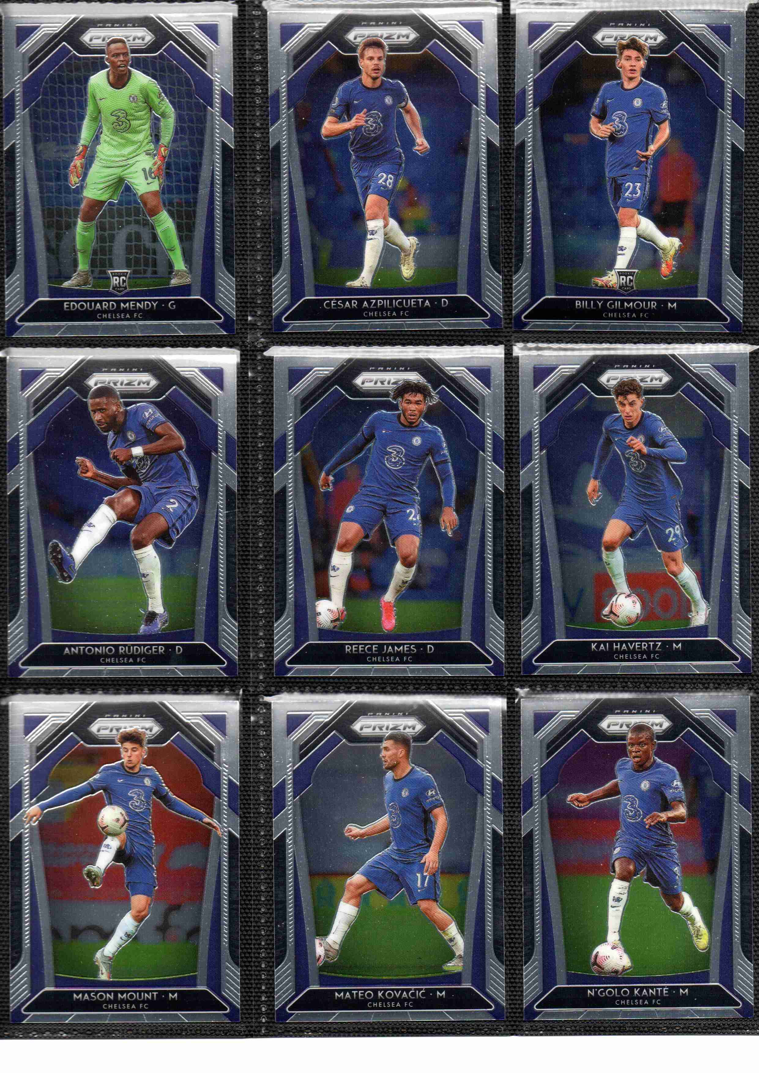 2020‑21 Panini Prizm Premier League Chelsea team set card fronts page 1 with player images