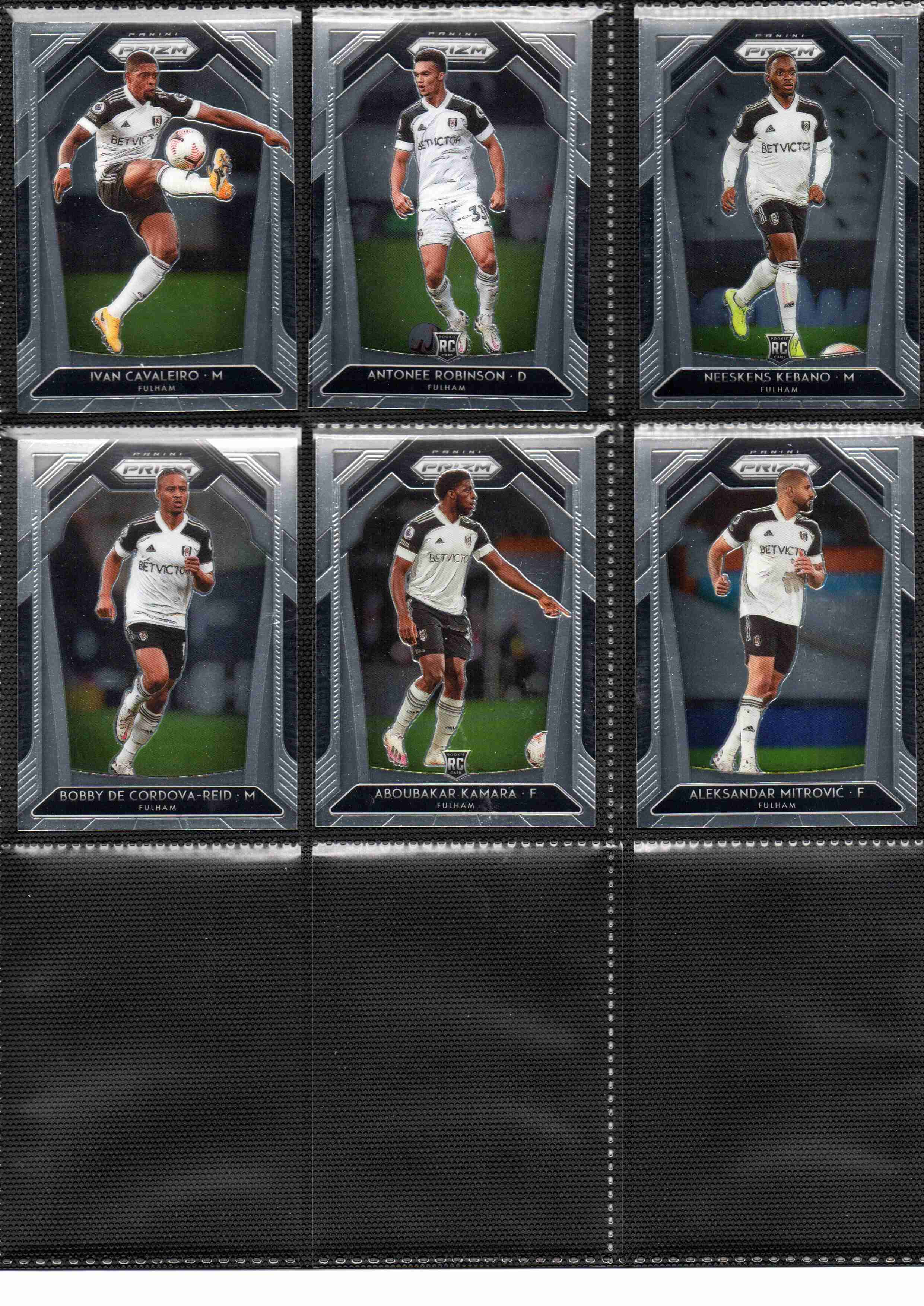2020‑21 Panini Prizm Premier League Fulham team set card fronts page 2 with player images