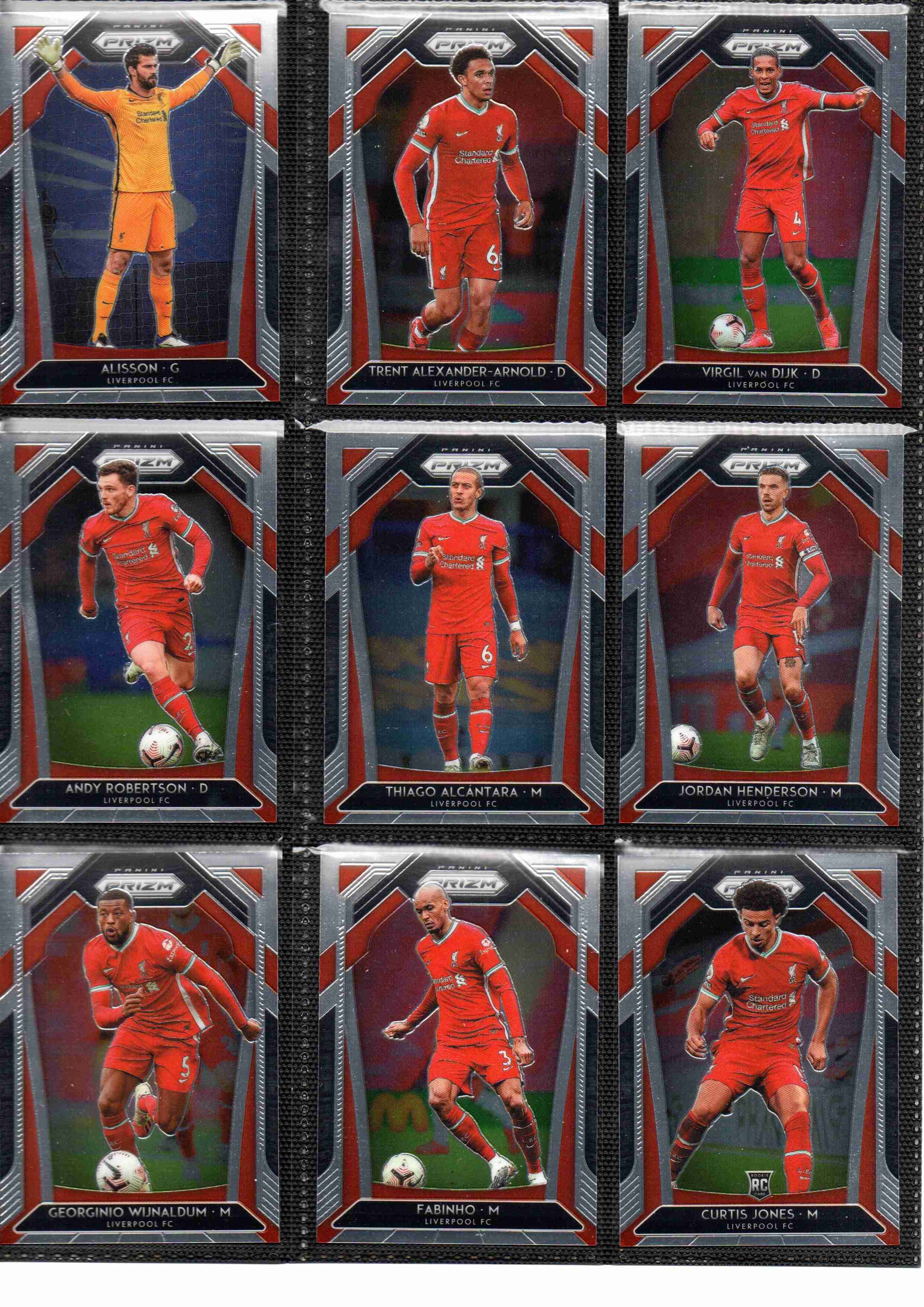 2020‑21 Panini Prizm Premier League Liverpool team set card fronts page 1 with player images