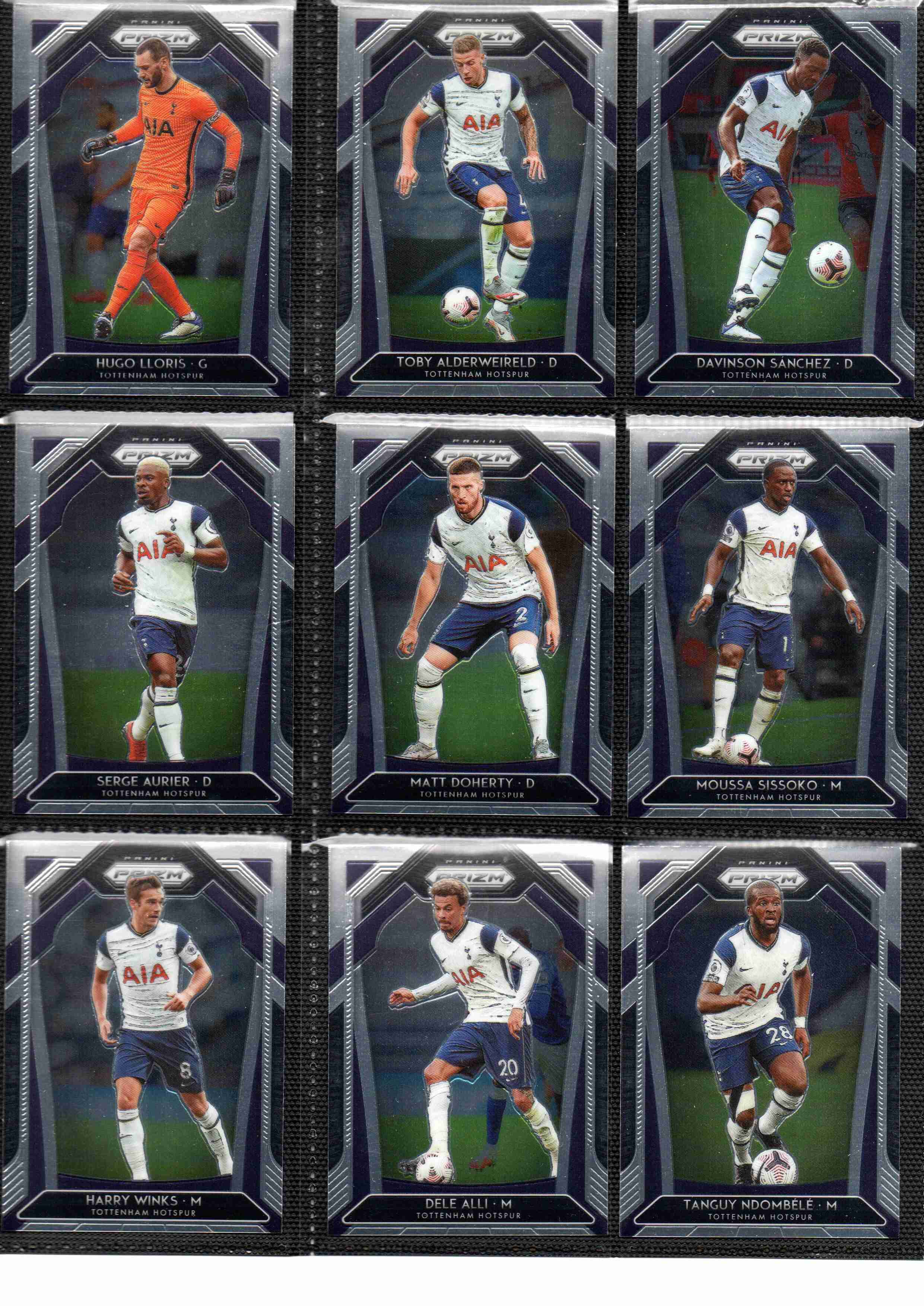 2020‑21 Panini Prizm Premier League Tottenham Hotspur team set card fronts page 1 with player images