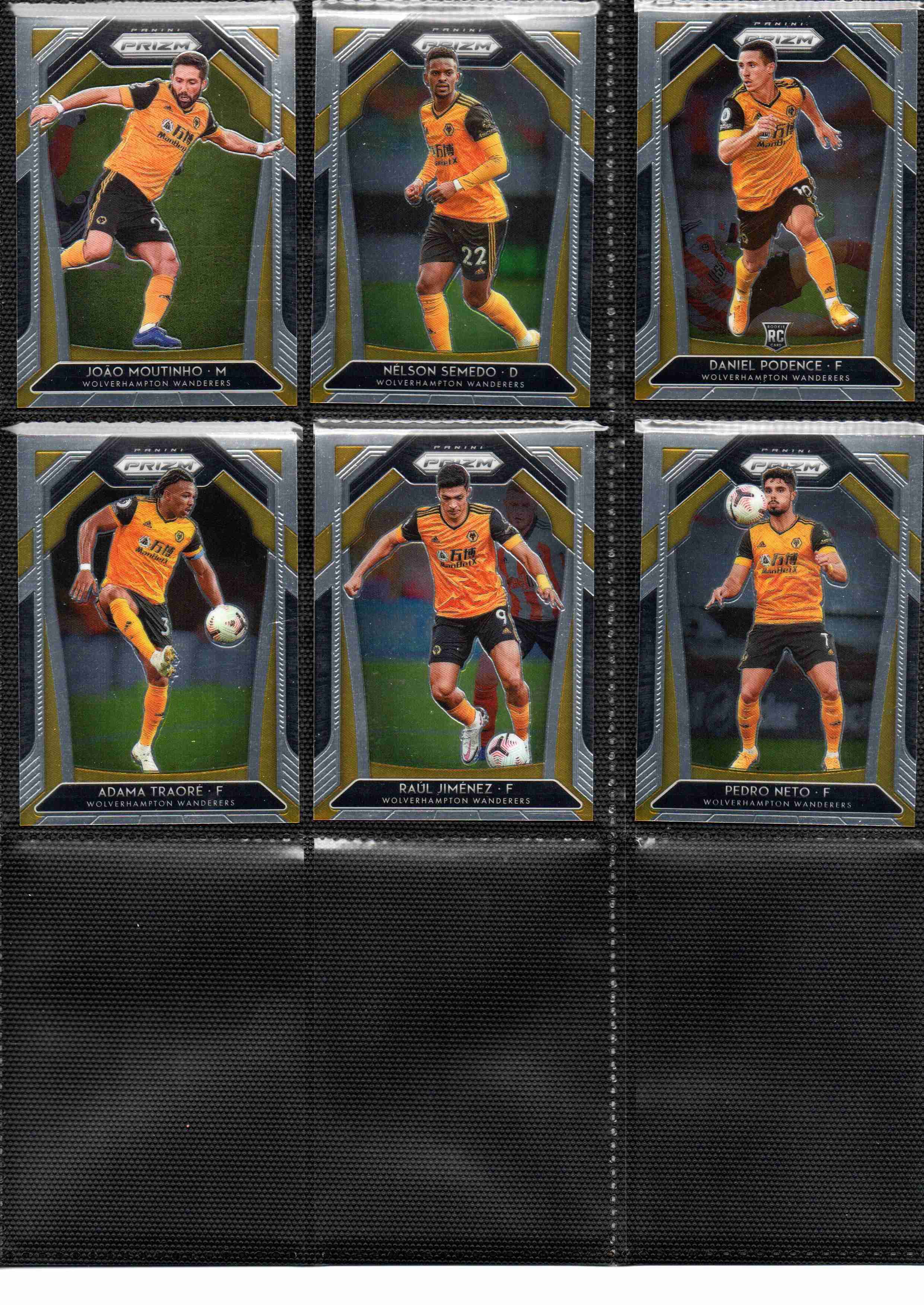 2020‑21 Panini Prizm Premier League Wolverhampton Wanderers team set card fronts page 2 with player images