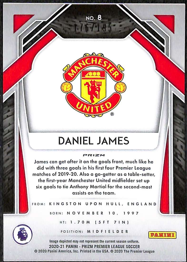 2020-21 Panini Prizm Premier League Blue Breakaway Card 8 Daniel James 176/195 - Image 2